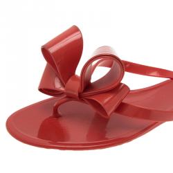 Pre Owned Valentino Red Jelly Bow Detail Thong Sandals Size 36