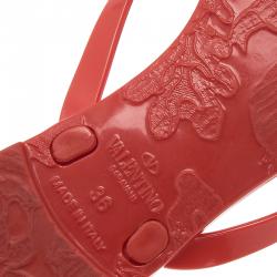 Pre Owned Valentino Red Jelly Bow Detail Thong Sandals Size 36