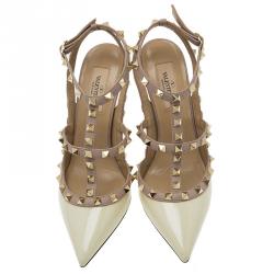 Pre Owned Valentino Ivory Leather Rockstud Sandals Size 38