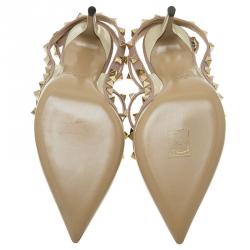 Pre Owned Valentino Ivory Leather Rockstud Sandals Size 38