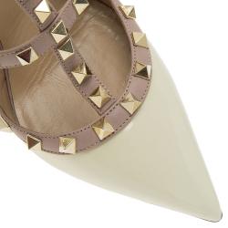 Pre Owned Valentino Ivory Leather Rockstud Sandals Size 38