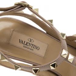 Pre Owned Valentino Ivory Leather Rockstud Sandals Size 38
