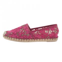 Pre Owned Valentino Pink Lace and Leather Espadrilles Size 38