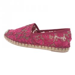 Pre Owned Valentino Pink Lace and Leather Espadrilles Size 38