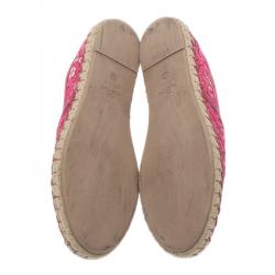 Pre Owned Valentino Pink Lace and Leather Espadrilles Size 38