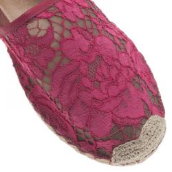 Pre Owned Valentino Pink Lace and Leather Espadrilles Size 38