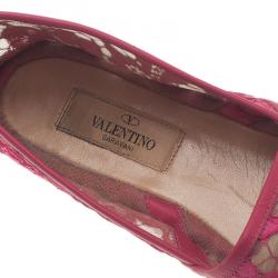 Pre Owned Valentino Pink Lace and Leather Espadrilles Size 38