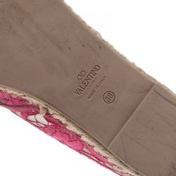 Pre Owned Valentino Pink Lace and Leather Espadrilles Size 38