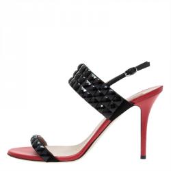 Pre Owned Valentino Red and Black Embellished Ankle Strap Sandals Size 41
