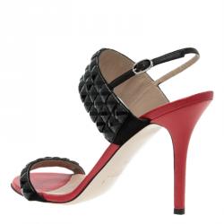 Pre Owned Valentino Red and Black Embellished Ankle Strap Sandals Size 41
