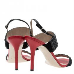 Pre Owned Valentino Red and Black Embellished Ankle Strap Sandals Size 41