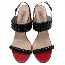 Pre Owned Valentino Red and Black Embellished Ankle Strap Sandals Size 41