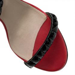 Pre Owned Valentino Red and Black Embellished Ankle Strap Sandals Size 41