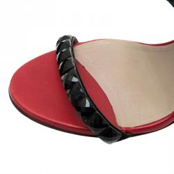 Pre Owned Valentino Red and Black Embellished Ankle Strap Sandals Size 41