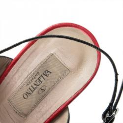 Pre Owned Valentino Red and Black Embellished Ankle Strap Sandals Size 41