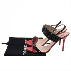 Pre Owned Valentino Red and Black Embellished Ankle Strap Sandals Size 41