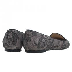 Pre Owned Valentino Grey Lace Smoking Slippers Size 35
