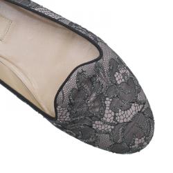 Pre Owned Valentino Grey Lace Smoking Slippers Size 35