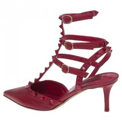 Valentino Red Leather Rockstud Kitten Heel Sandals Size 38