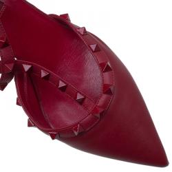 Valentino Red Leather Rockstud Kitten Heel Sandals Size 38