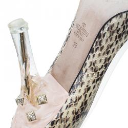 Pre Owned Valentino Two Tone Water snake and PVC Pointed Toe Pumps Size 39