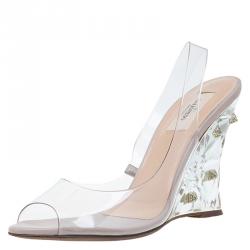 Pre Owned Valentino PVC Rockstud Slingback Wedge Sandals Size 40