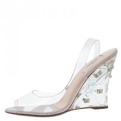 Pre Owned Valentino PVC Rockstud Slingback Wedge Sandals Size 40