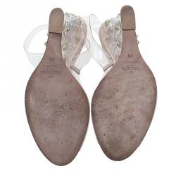 Pre Owned Valentino PVC Rockstud Slingback Wedge Sandals Size 40