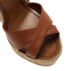 Pre Owned Valentino Brown Leather Fringed Espadrille Platform Wedge Sandals Size 37