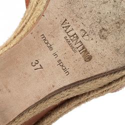 Pre Owned Valentino Brown Leather Fringed Espadrille Platform Wedge Sandals Size 37