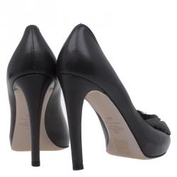 Pre Owned Valentino Grey Leather Chiffon Rose Detail Platform Pumps Size 36.5