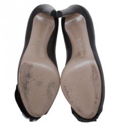 Pre Owned Valentino Grey Leather Chiffon Rose Detail Platform Pumps Size 36.5