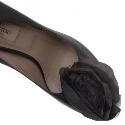 Pre Owned Valentino Grey Leather Chiffon Rose Detail Platform Pumps Size 36.5