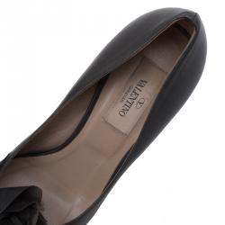 Pre Owned Valentino Grey Leather Chiffon Rose Detail Platform Pumps Size 36.5