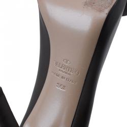 Pre Owned Valentino Grey Leather Chiffon Rose Detail Platform Pumps Size 36.5