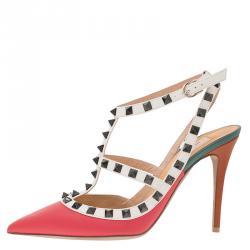 Pre Owned Valentino Multicolor Leather Rockstud Sandals Size 37.5