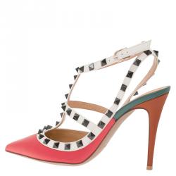 Pre Owned Valentino Multicolor Leather Rockstud Sandals Size 37.5
