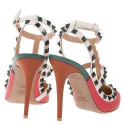 Pre Owned Valentino Multicolor Leather Rockstud Sandals Size 37.5