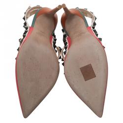 Pre Owned Valentino Multicolor Leather Rockstud Sandals Size 37.5