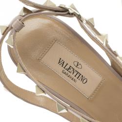 Pre Owned Valentino Green and Beige Leather Rockstud Sandals Size 37.5