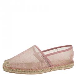 Pre Owned Valentino Pink Lace Espadrilles Size 38