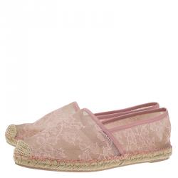 Pre Owned Valentino Pink Lace Espadrilles Size 38
