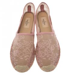 Pre Owned Valentino Pink Lace Espadrilles Size 38