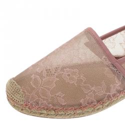Pre Owned Valentino Pink Lace Espadrilles Size 38