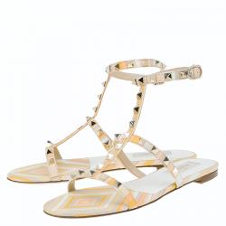 مملوكة مسبقًا صندل فلات فالنتينو 1975 مطبوع مرصع روكستد مقاس 36.5