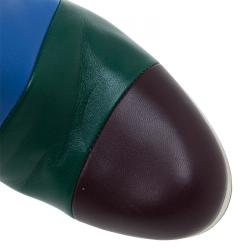 Pre Owned Valentino Multicolor Striped Leather Knee Boots Size 37