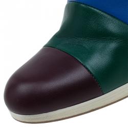 Pre Owned Valentino Multicolor Striped Leather Knee Boots Size 37