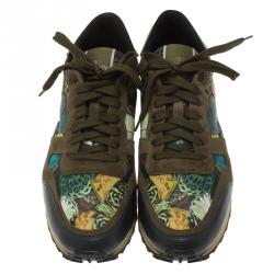 Pre Owned Valentino Multicolor Camo Butterfly Printed Rockrunner Sneakers Size 40