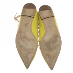 Pre Owned Valentino Yellow Leather T Strap Rockstud Ballet Flats Size 40