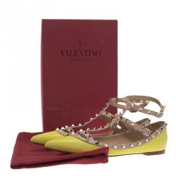 Pre Owned Valentino Yellow Leather T Strap Rockstud Ballet Flats Size 40